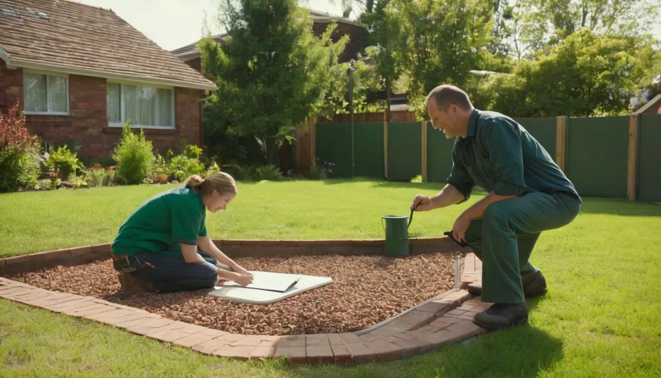 Friendly septic provider and homeowner reviewing a septic tank lid in a yard in the Roswell area
